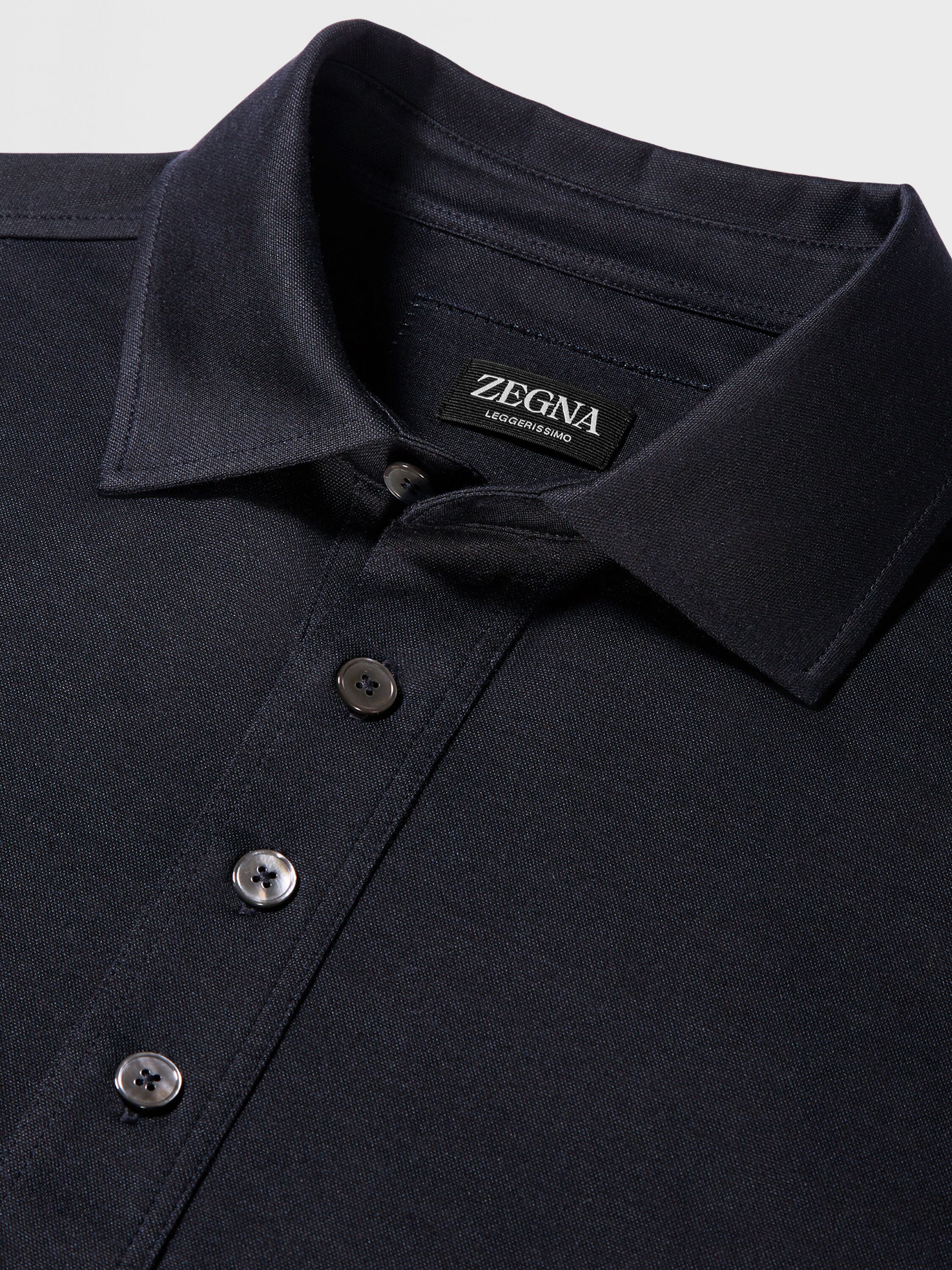 Navy Blue Leggerissimo Cotton and Silk Polo Shirt Product detail photo #3