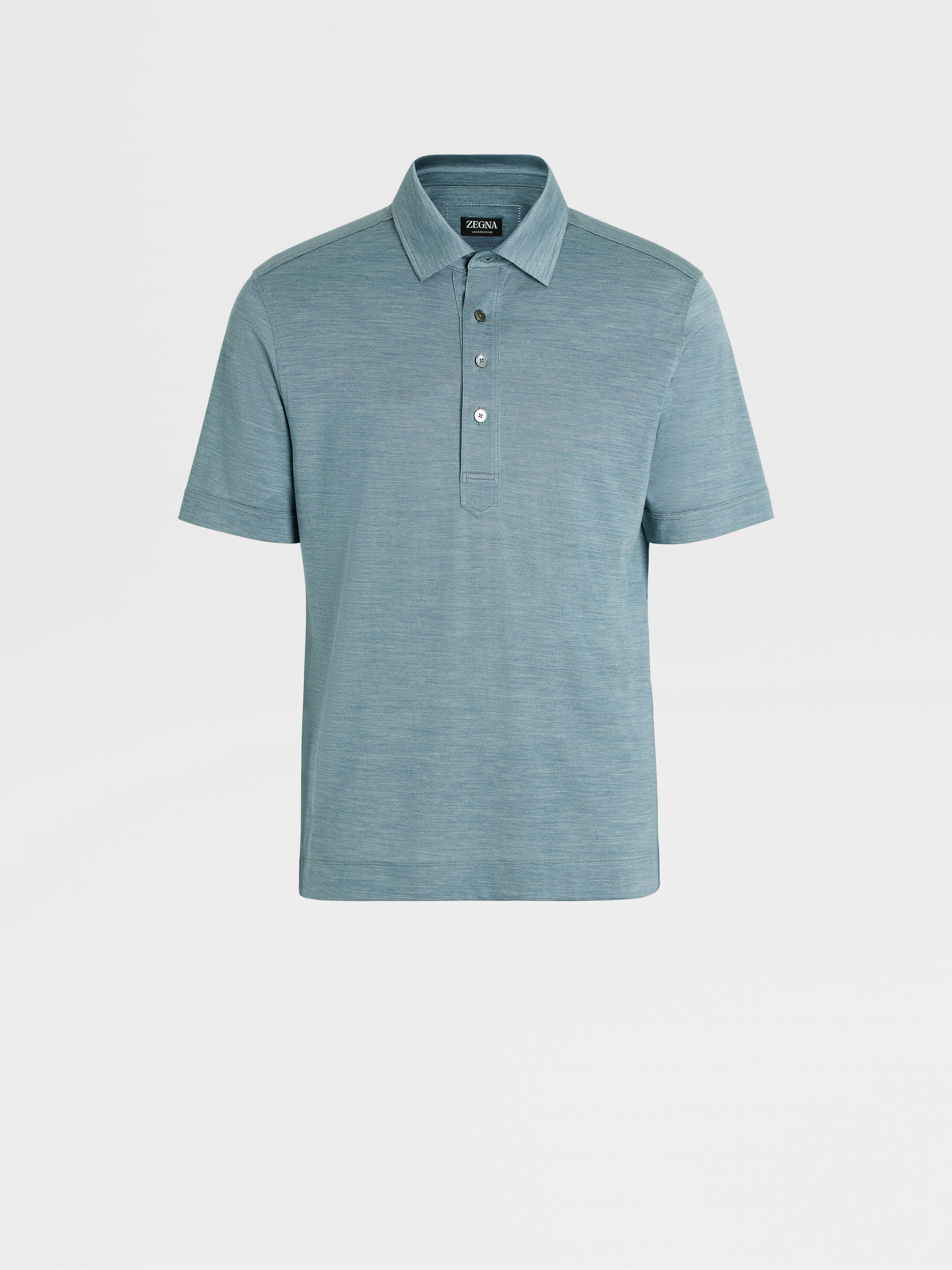 Teal Blue and Light Grey Leggerissimo Cotton and Silk Polo Shirt FW23  26596590 | Zegna MY | 