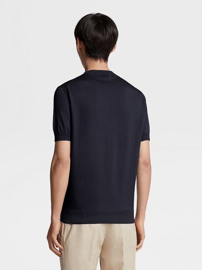Tシャツ・カットソー ZEGNA SS25 COTTON AND SILK T-SHIRT (RUF366A9 F734 NAVY) T-Shirt aus Premium Cotton in Marineblau SS25 26472501