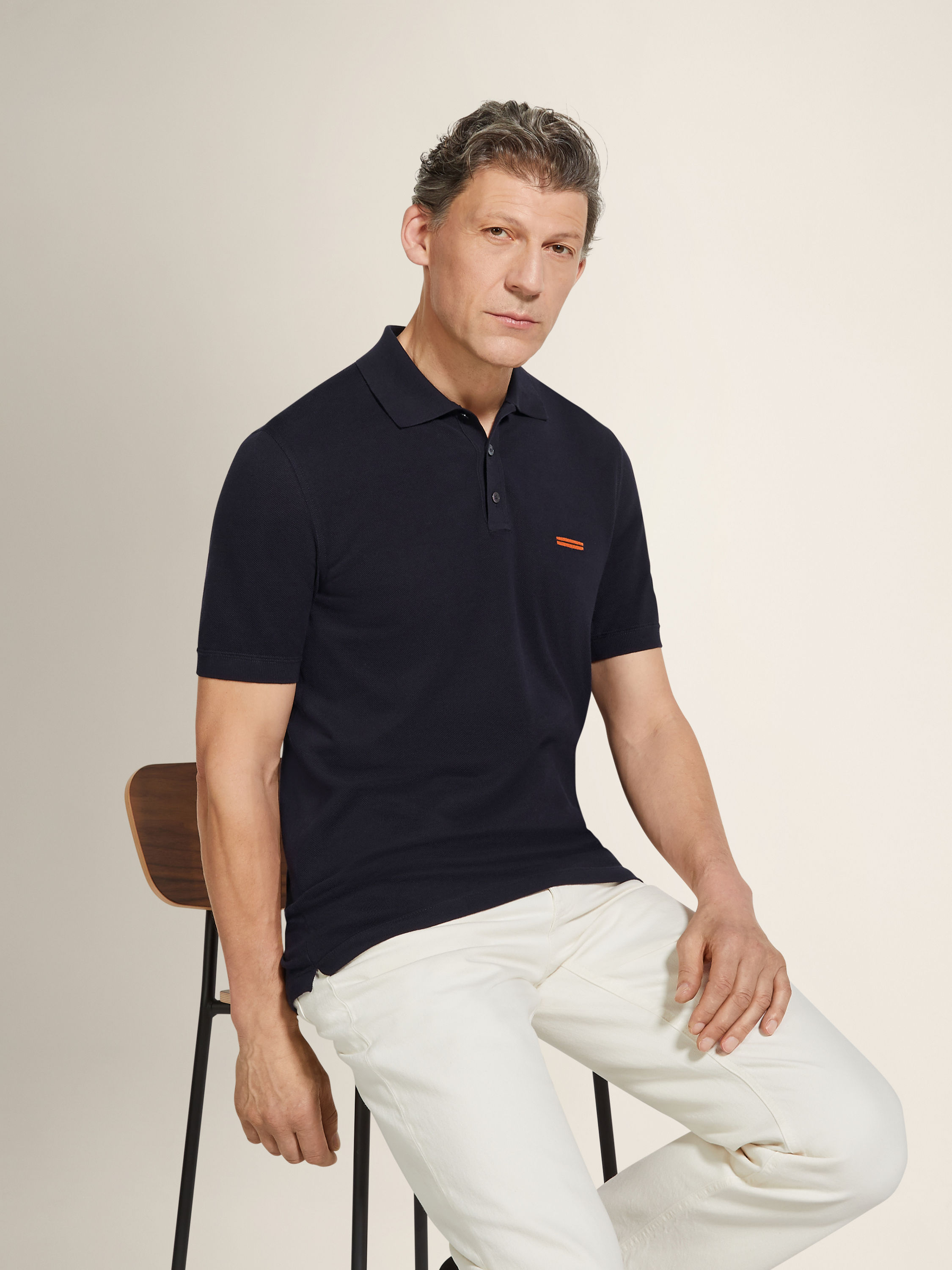 Navy Blue Cotton Polo Shirt Product detail photo #2