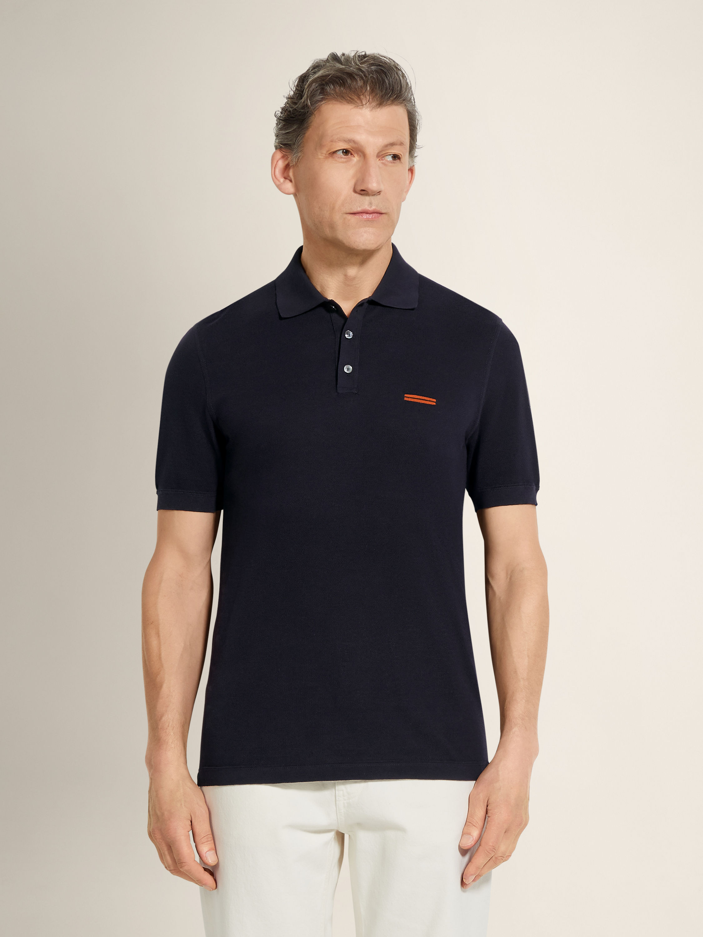Navy Blue Cotton Polo Shirt Product detail photo #3