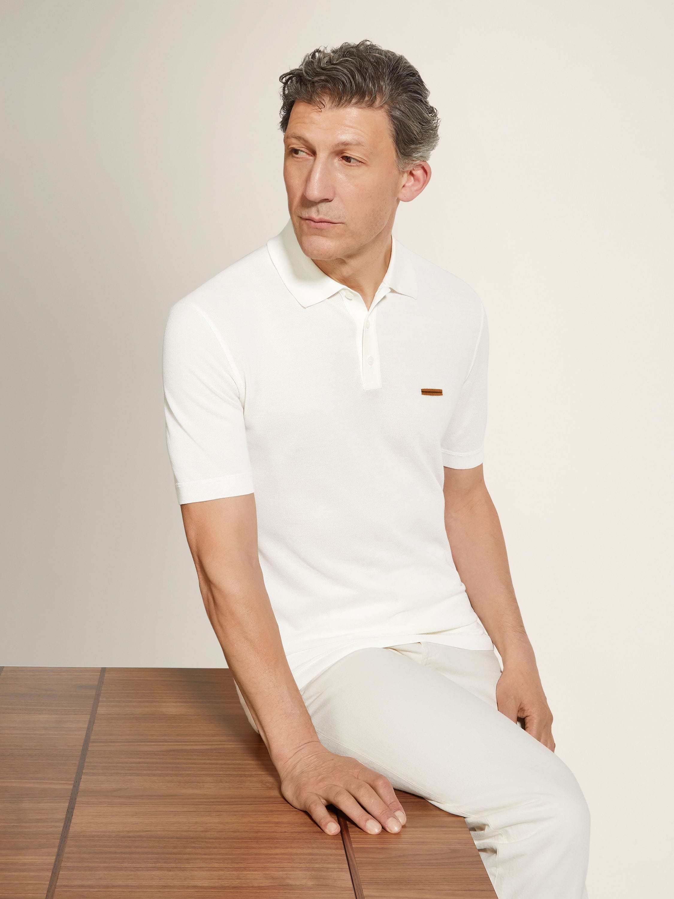 Optical White Cotton Polo Shirt Product detail photo #2