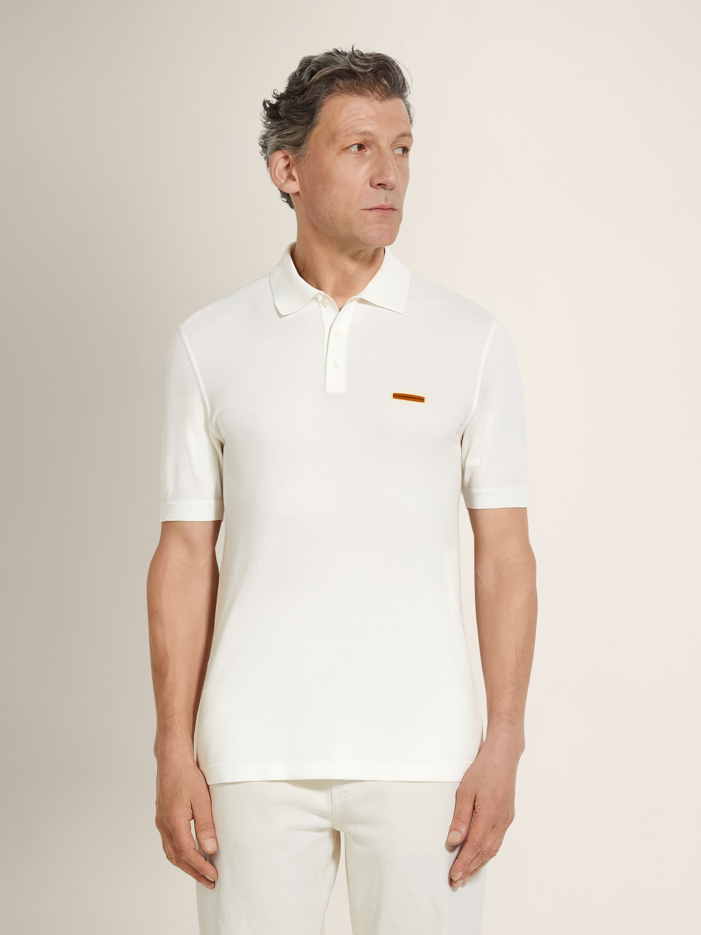 Optical White Cotton Polo Shirt Product detail photo #3