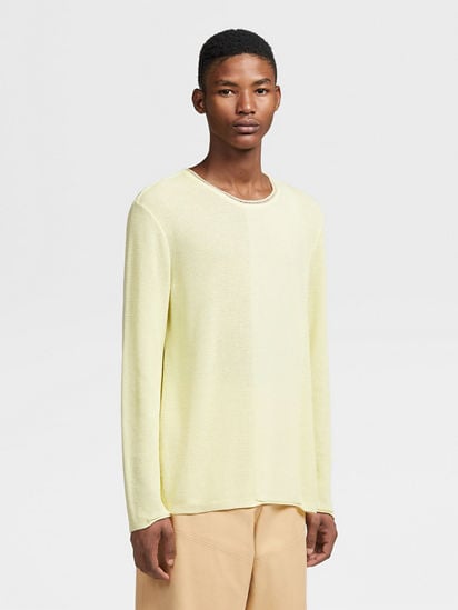 Light Yellow Pure Cotton Fashion Show Knit Crewneck FW23 27017498