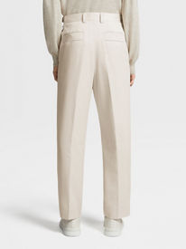 Off White Cotton and Wool Double Pleat Pants