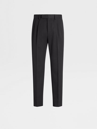 Black Cotton and Wool Double Pleat Pants FW23 25643684