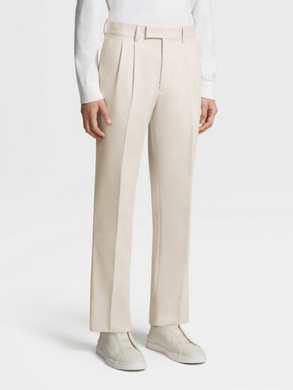 Men's White Cotton Blend Handwoven Trousers