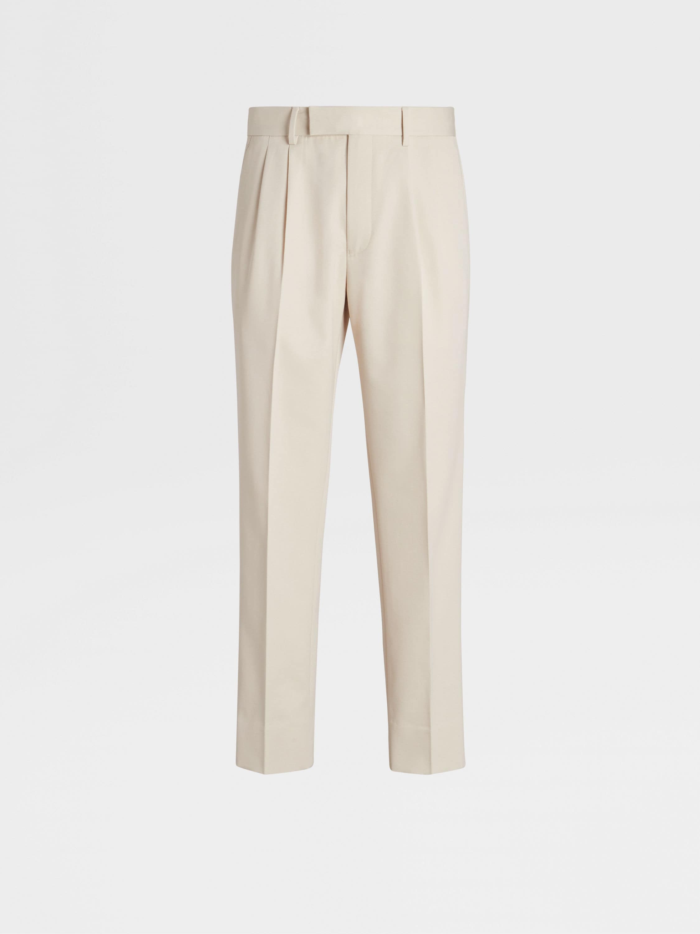 Off White Cotton and Wool Double Pleat Pants