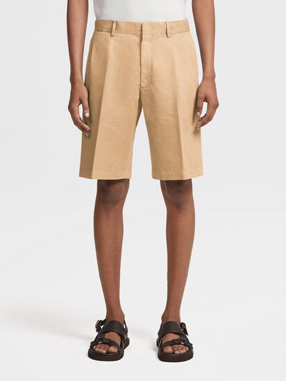 Light Beige Cotton and Linen Summer Chino Shorts SS24 26557447