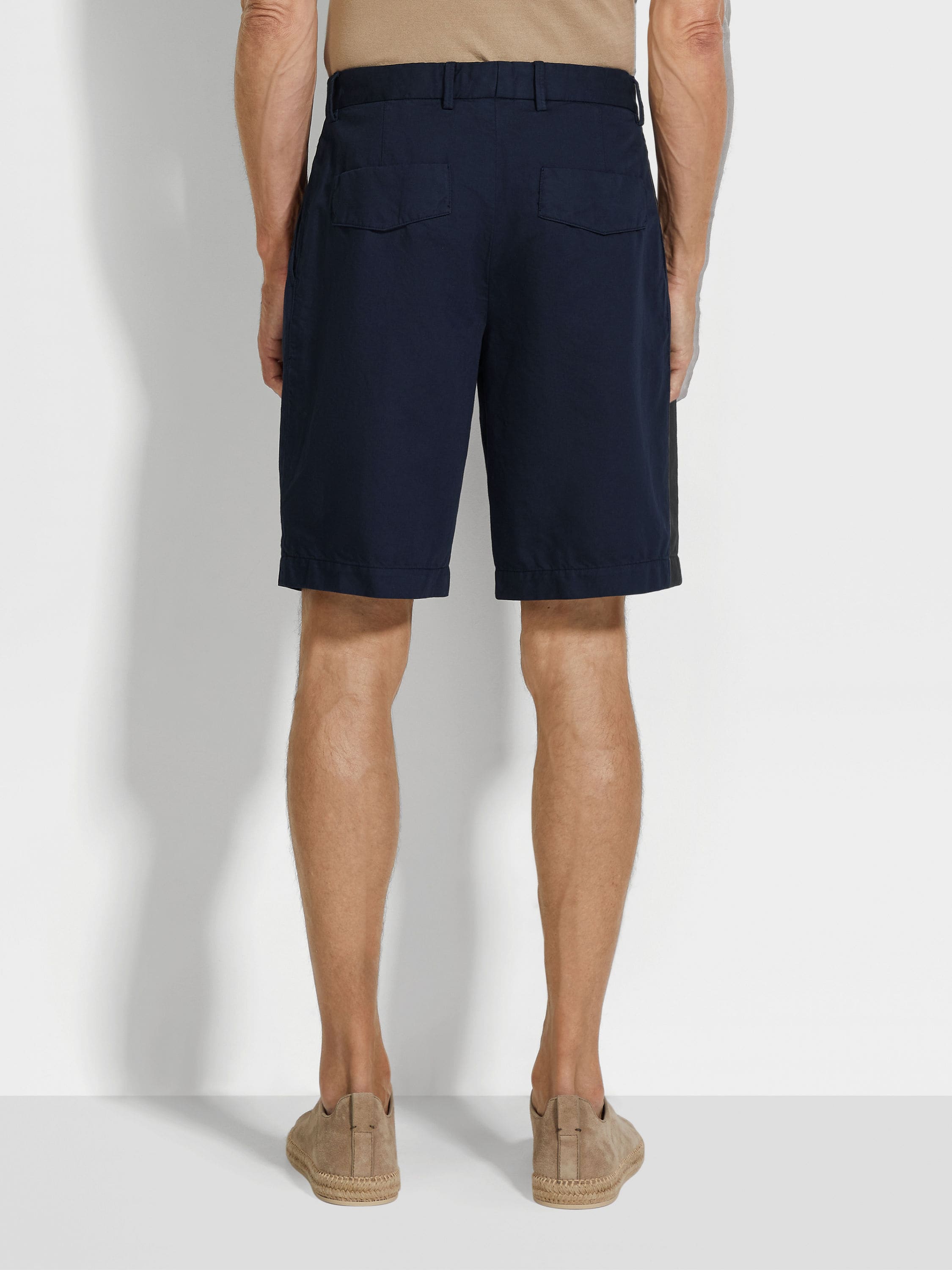 Navy Blue Summer Chino Cotton and Linen Shorts Product detail photo #5