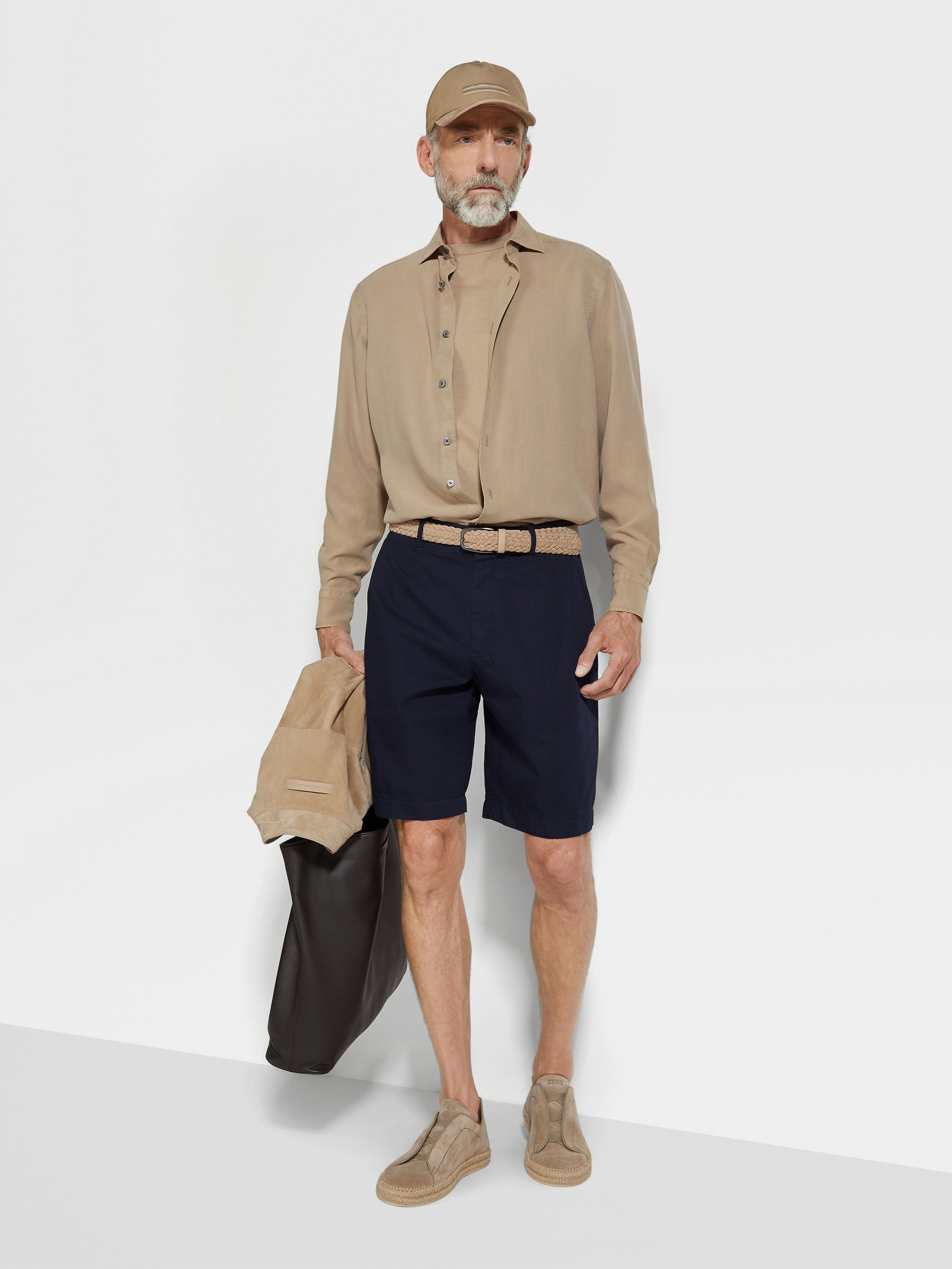Navy Blue Summer Chino Cotton and Linen Shorts Product detail photo #2