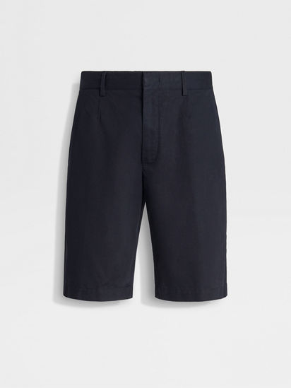 Navy Blue Cotton and Linen Summer Chino Shorts FW23 26557308