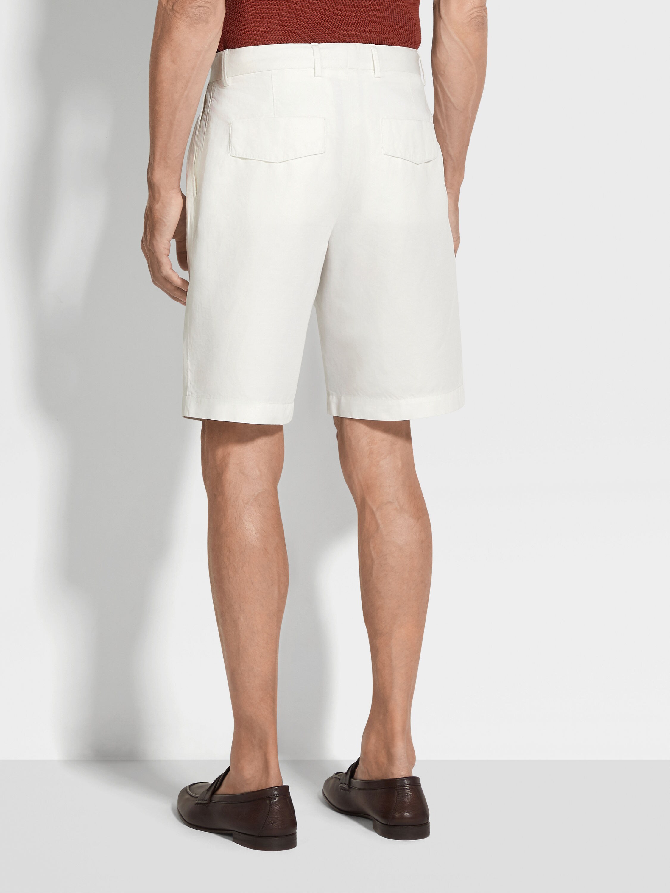White Summer Chino Cotton and Linen Shorts Product detail photo #5