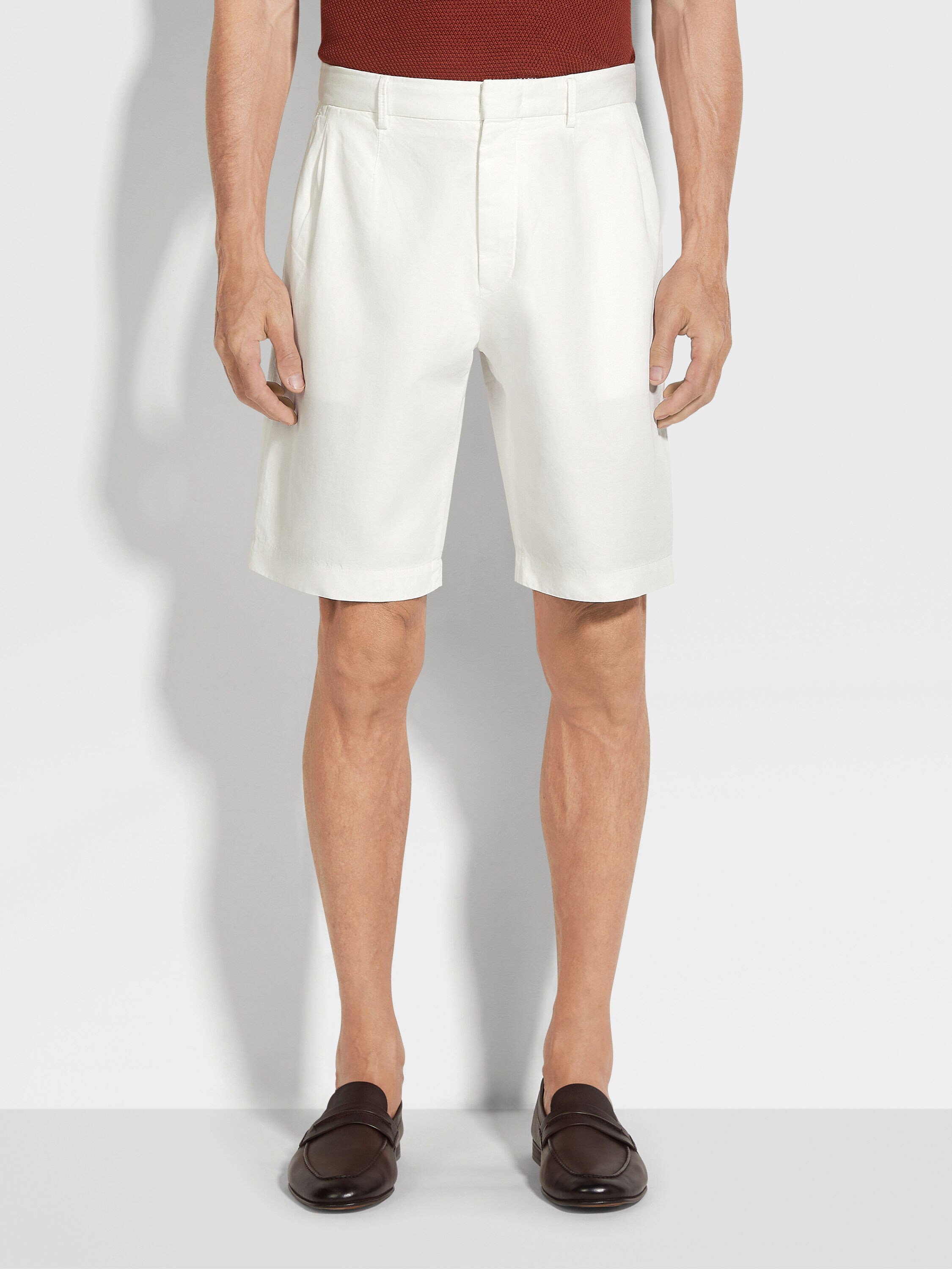 White Summer Chino Cotton and Linen Shorts Product detail photo #4