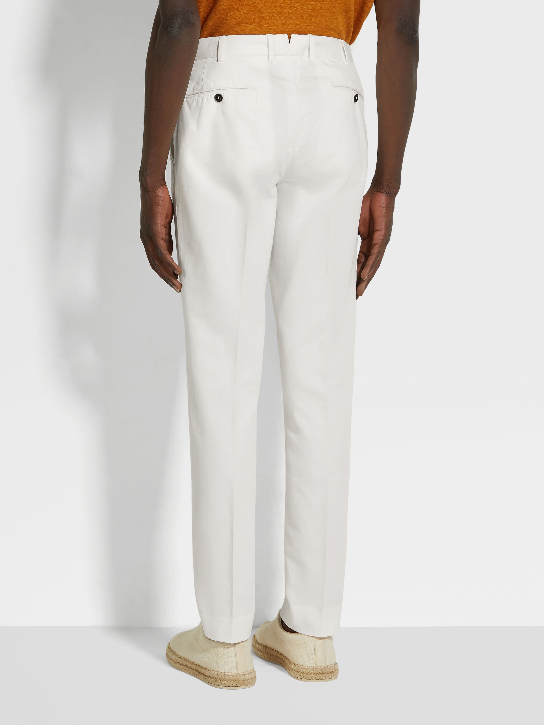 White Summer Chino Cotton and Linen Pants Product detail photo #4