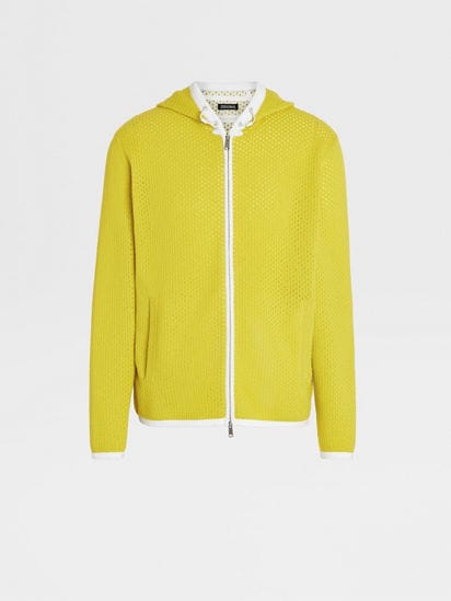 Yellow Cashmere Full Zip Knit Hoodie