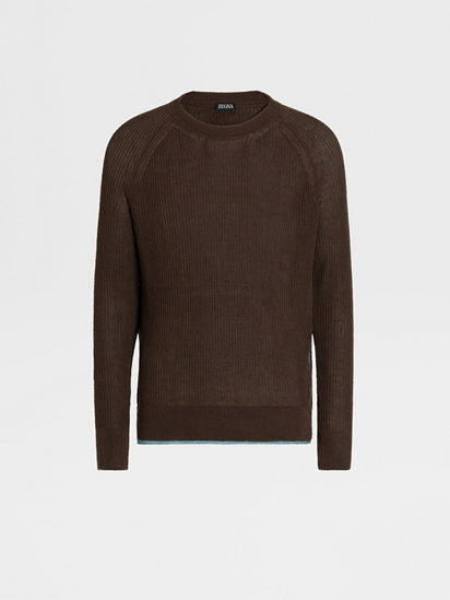 Light Military Green Pure Linen Knit Crewneck FW23 26576601 | Zegna RO