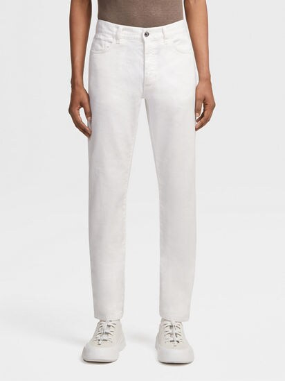 デニム・ジーパン Zegna White Denim Jeans White Stretch Linen and Cotton Jeans SS25 26692933 | Zegna US