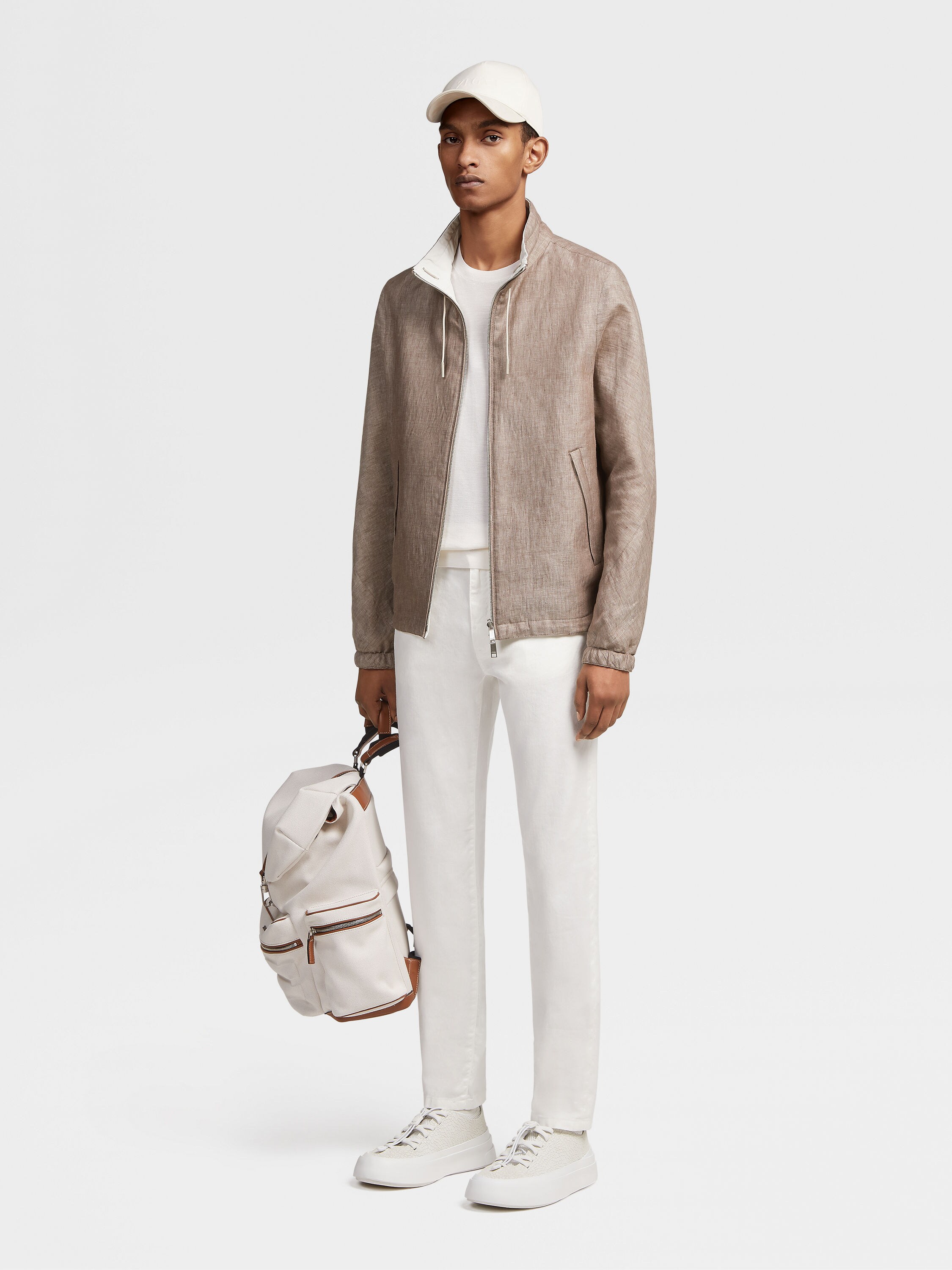 White Stretch Linen and Cotton Jeans Product detail photo #5