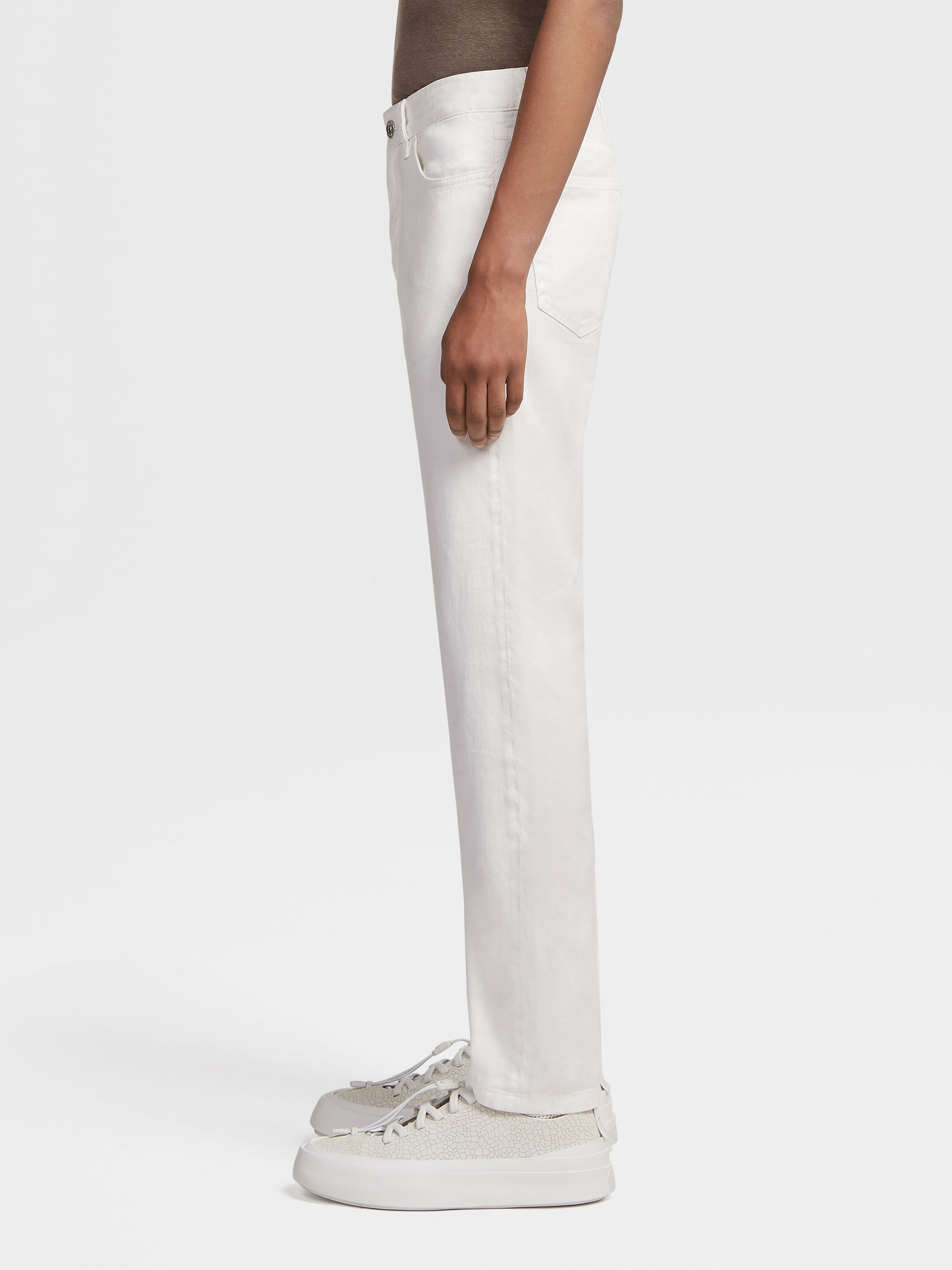 White Stretch Linen and Cotton Jeans Product detail photo #3