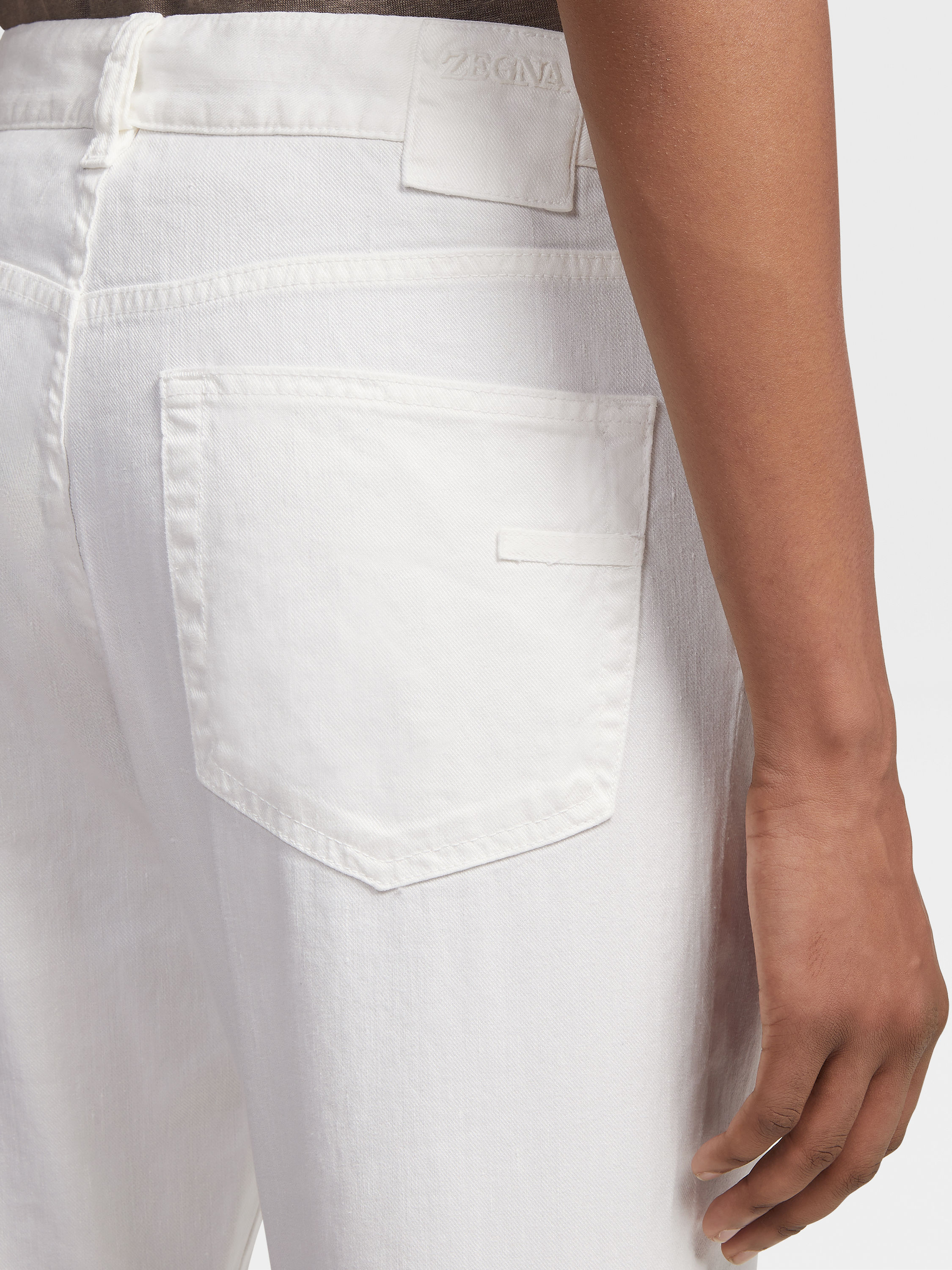 White Stretch Linen and Cotton Jeans Product detail photo #4