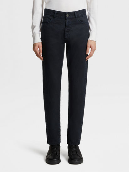 Navy Blue Stretch Linen and Cotton Jeans SS24 26683497 | Zegna ROW