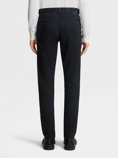 Navy Blue Stretch Linen and Cotton Jeans SS25 26683497