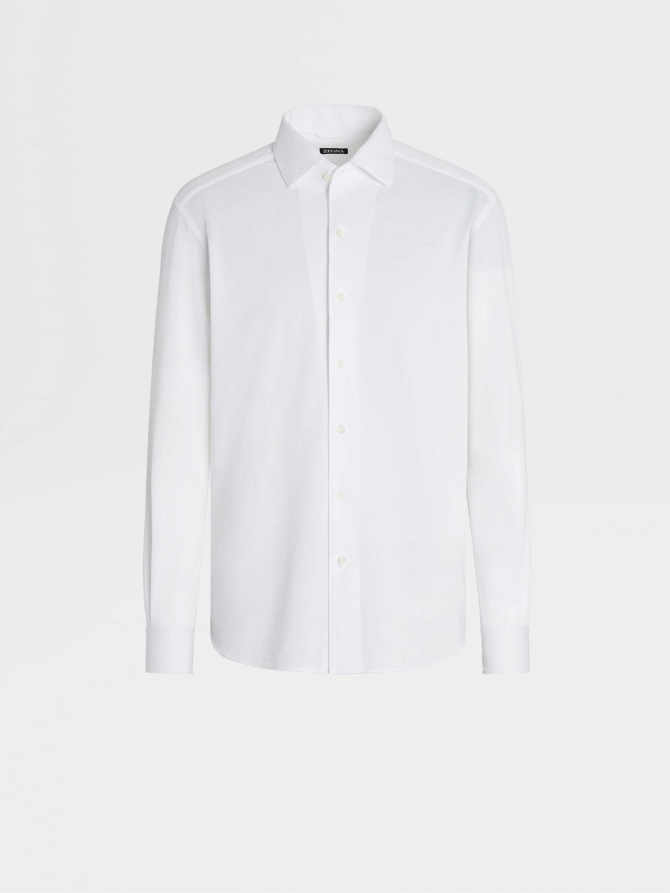 Camisa de Manga Larga en Punto de Puro Algodón de Color Blanco