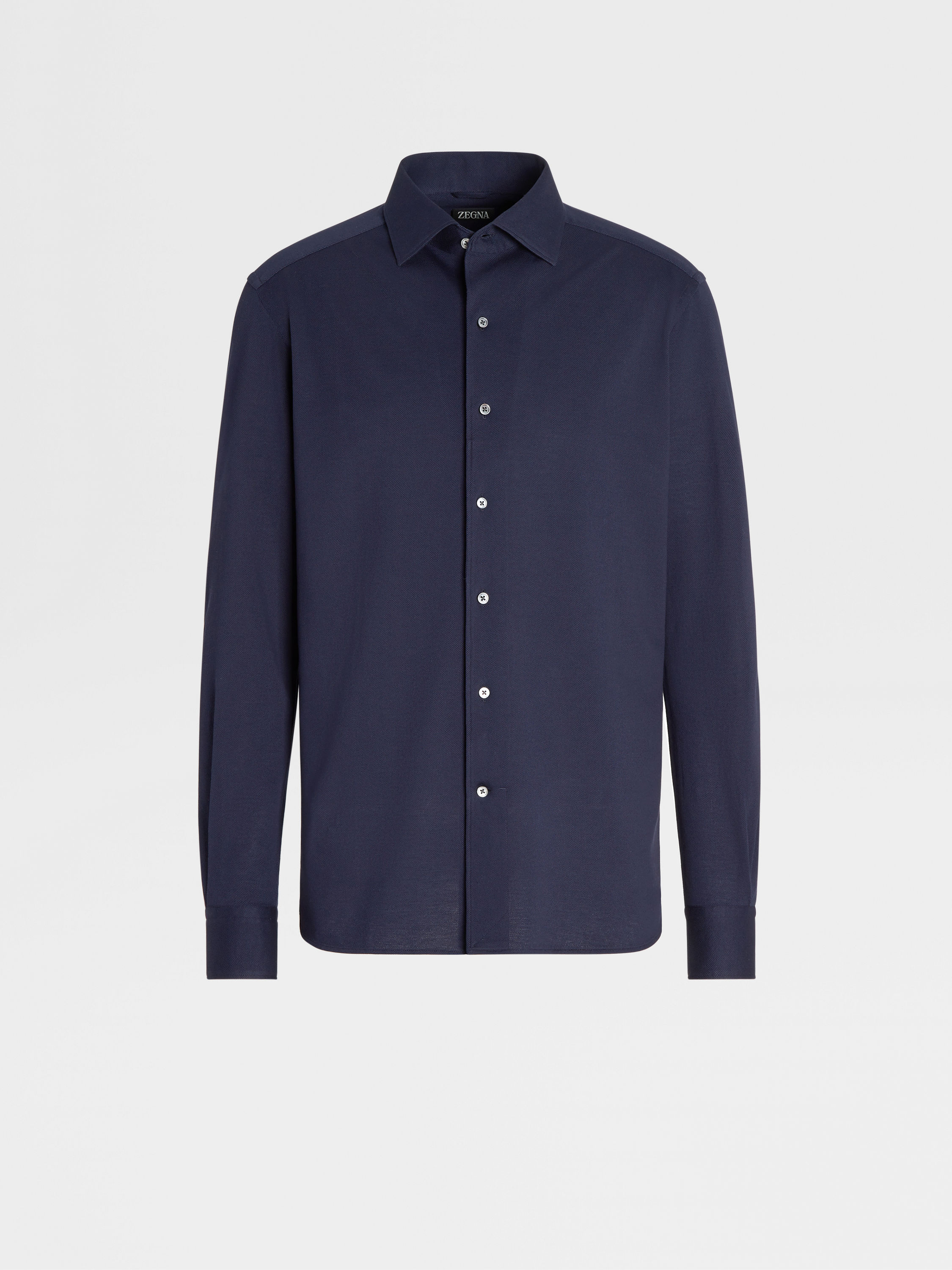 Navy Blue Pure Cotton Jersey Long-sleeve Shirt FW23 25651240 | Zegna GB