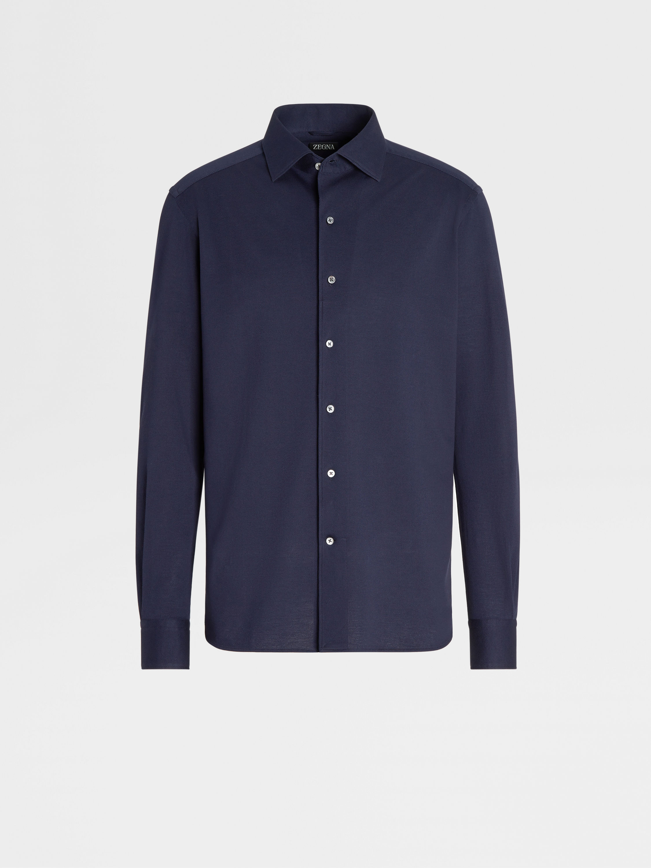 Navy Blue Pure Cotton Jersey Long-sleeve Shirt