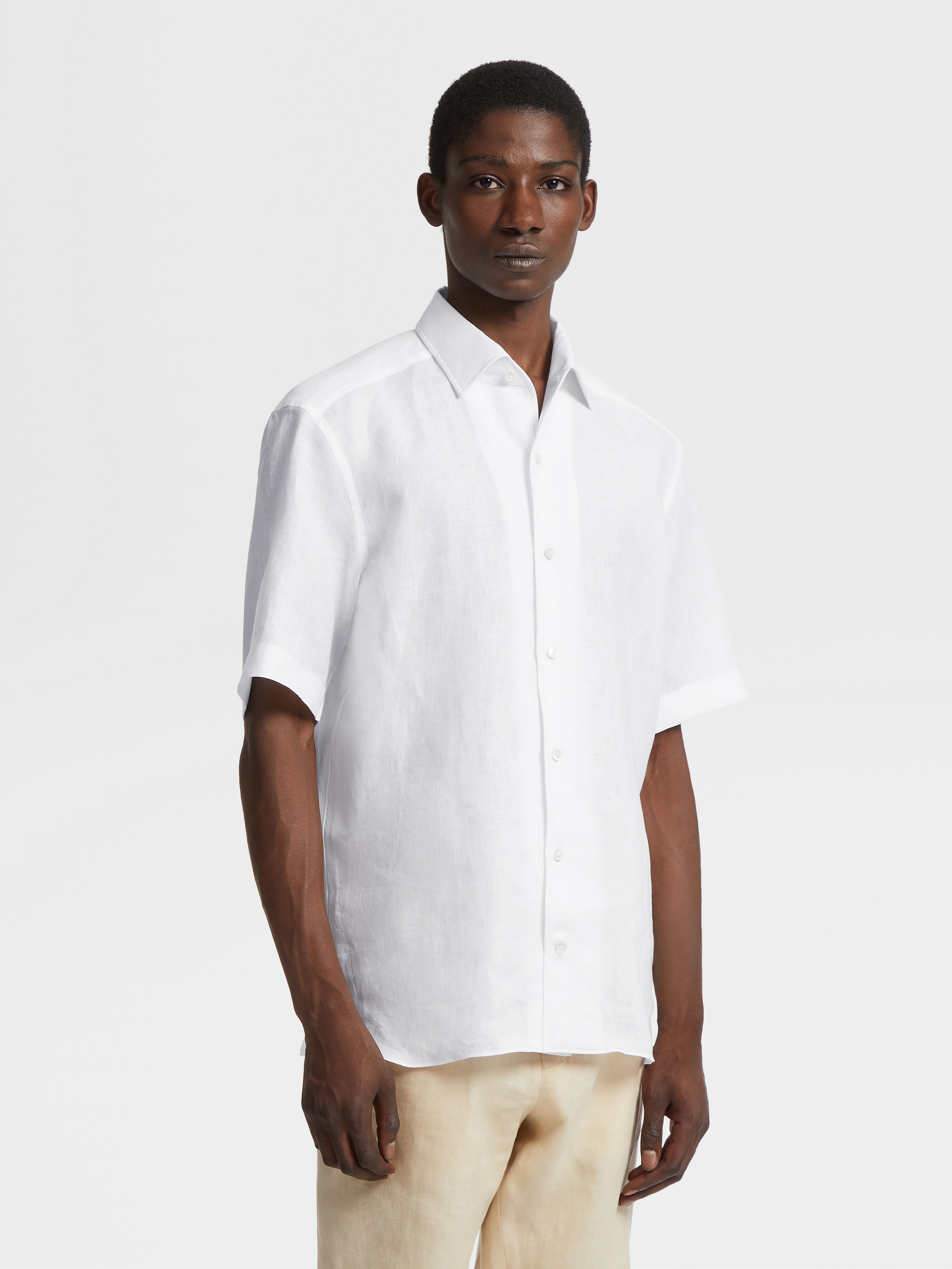 White Pure Linen Short-sleeve Shirt Product detail photo #1