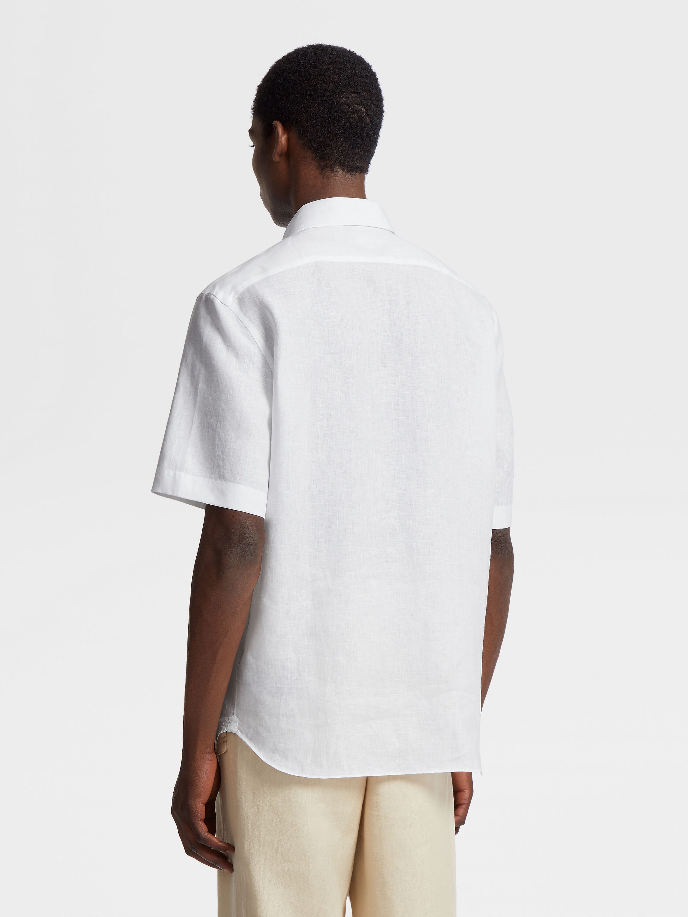 White Pure Linen Short-sleeve Shirt Product detail photo #3