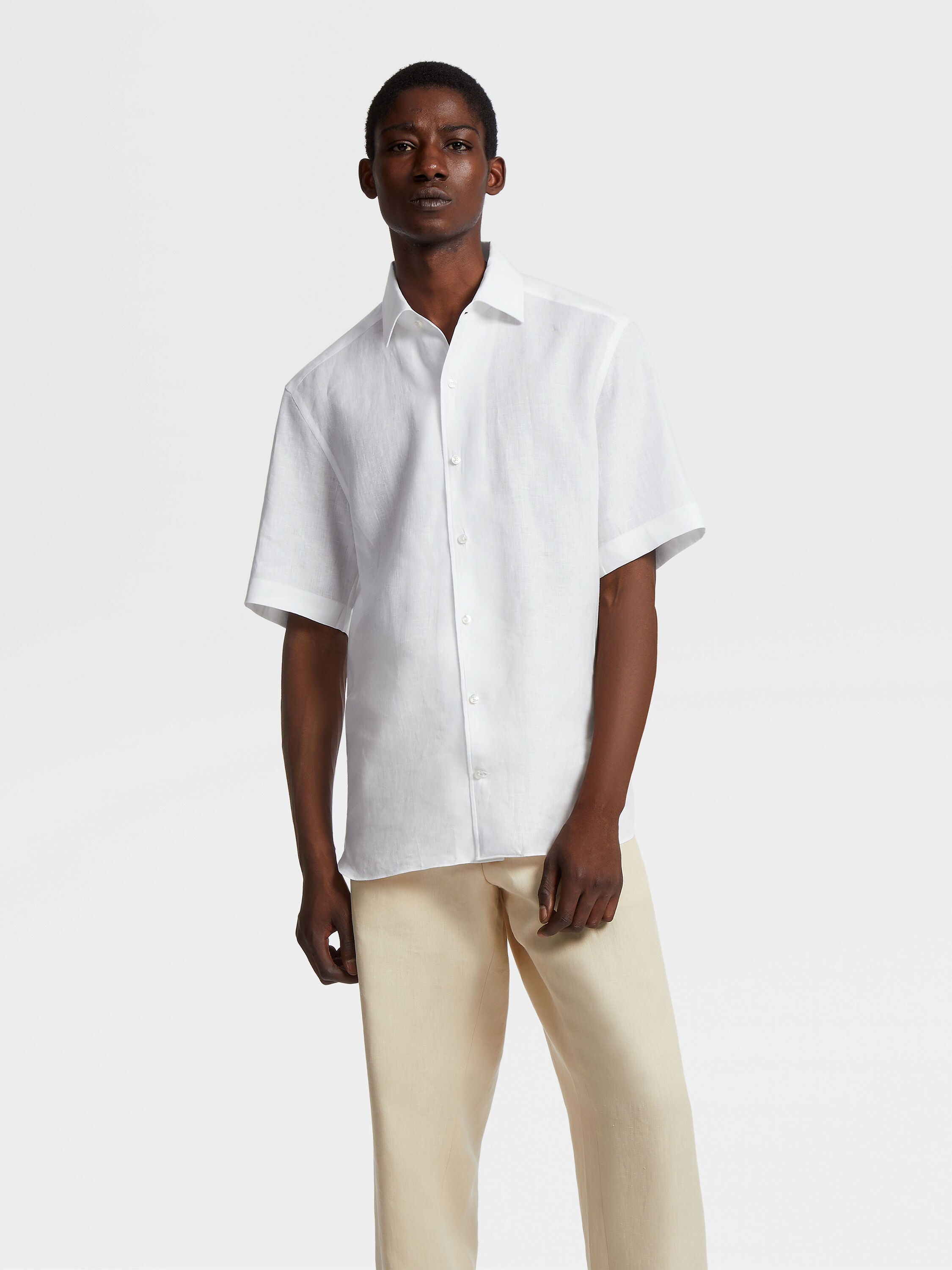 White Pure Linen Short-sleeve Shirt Product detail photo #4