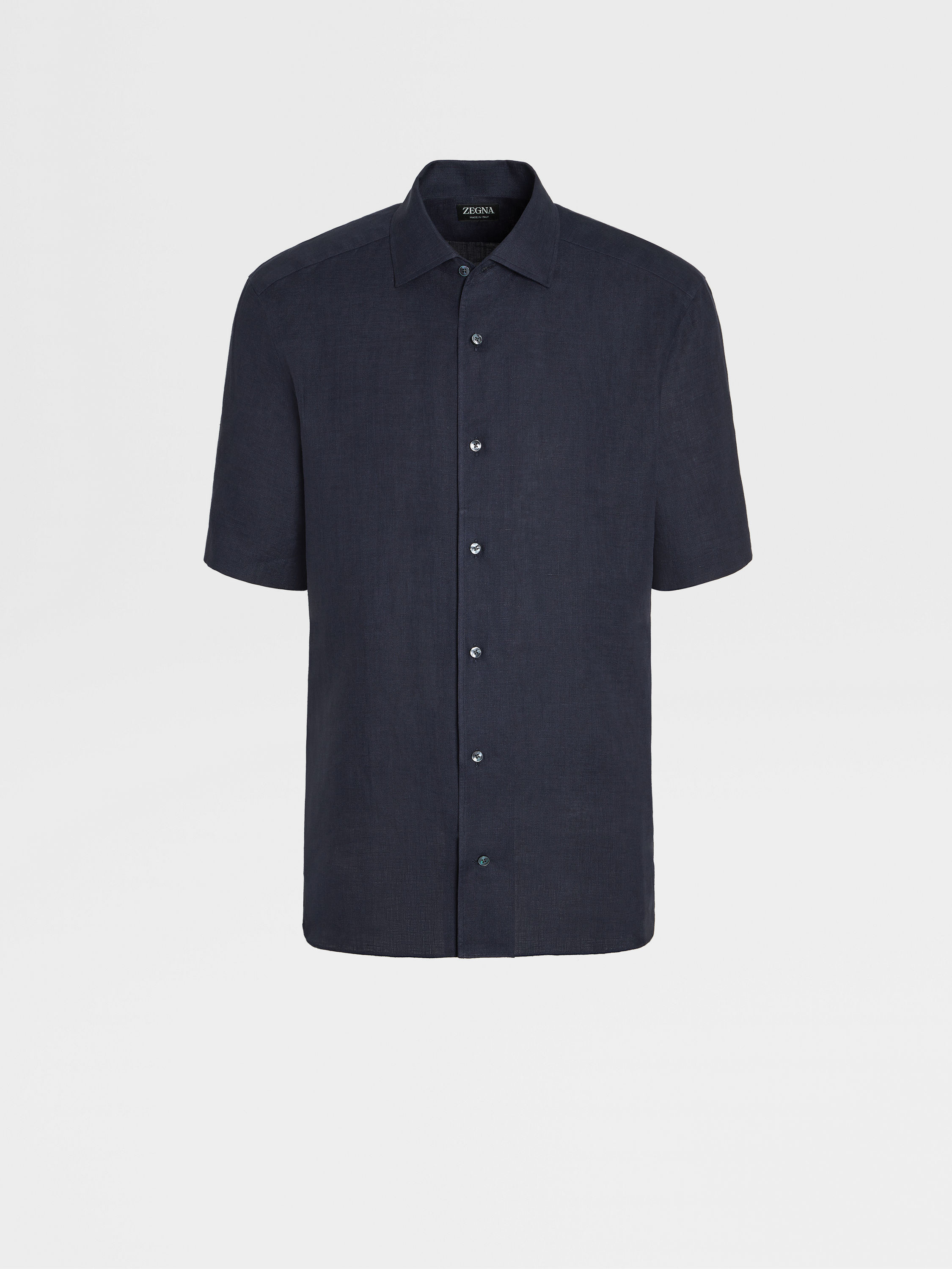 Navy Blue Pure Linen Short-sleeve Shirt Product detail photo #1
