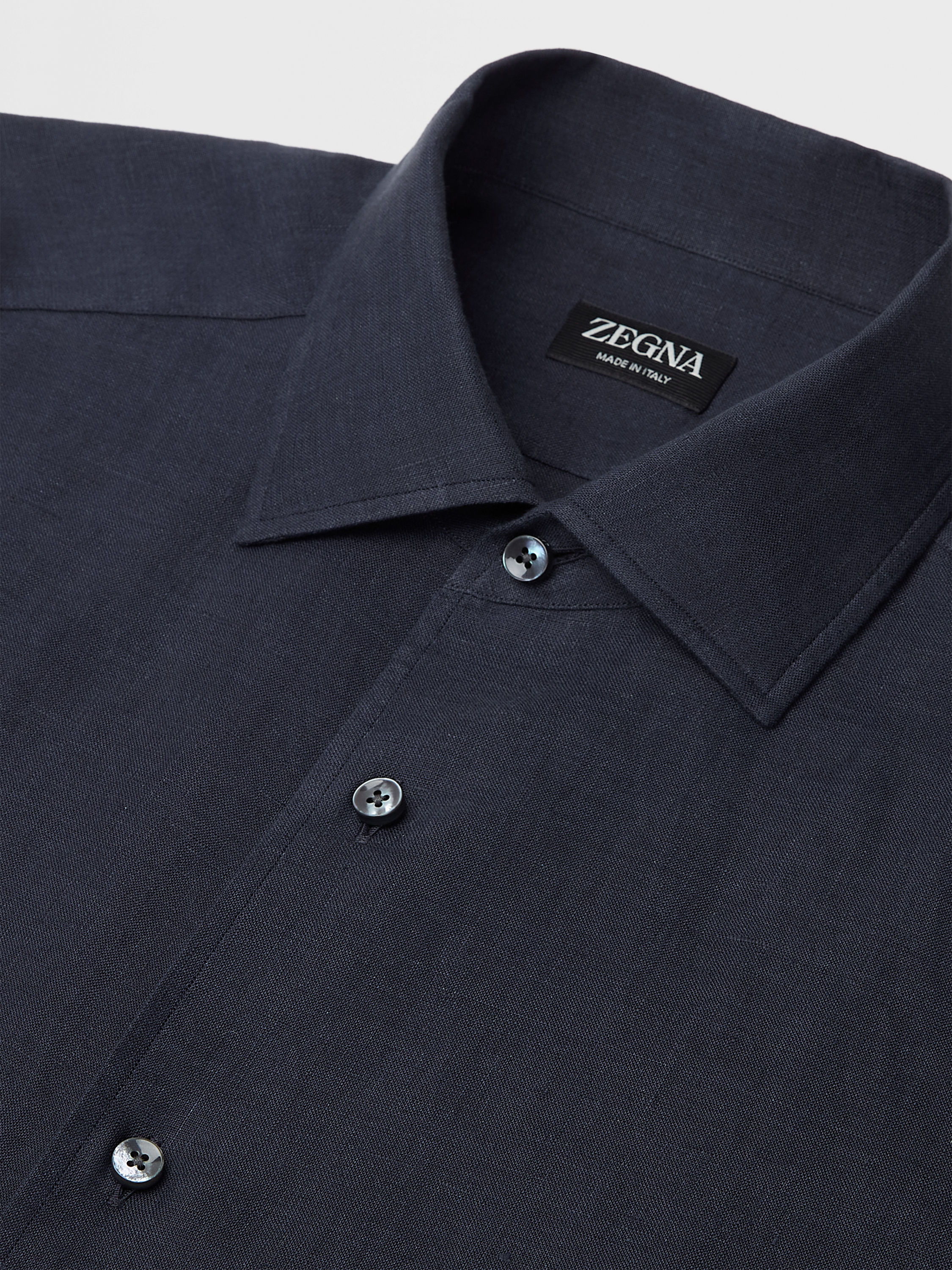 Navy Blue Pure Linen Short-sleeve Shirt Product detail photo #2