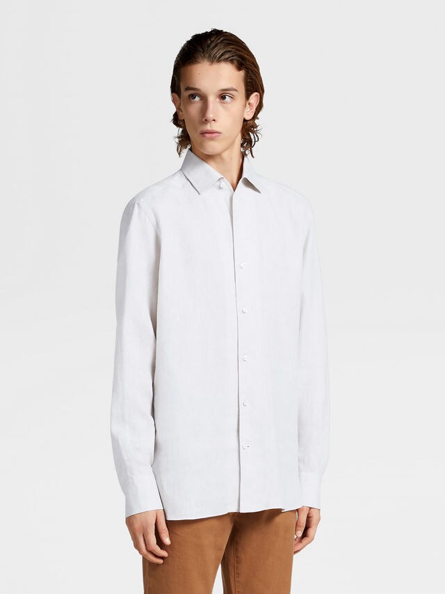 Chemise Manches Longues en Lin Pur Blanc Photo #1 de détail du produit
