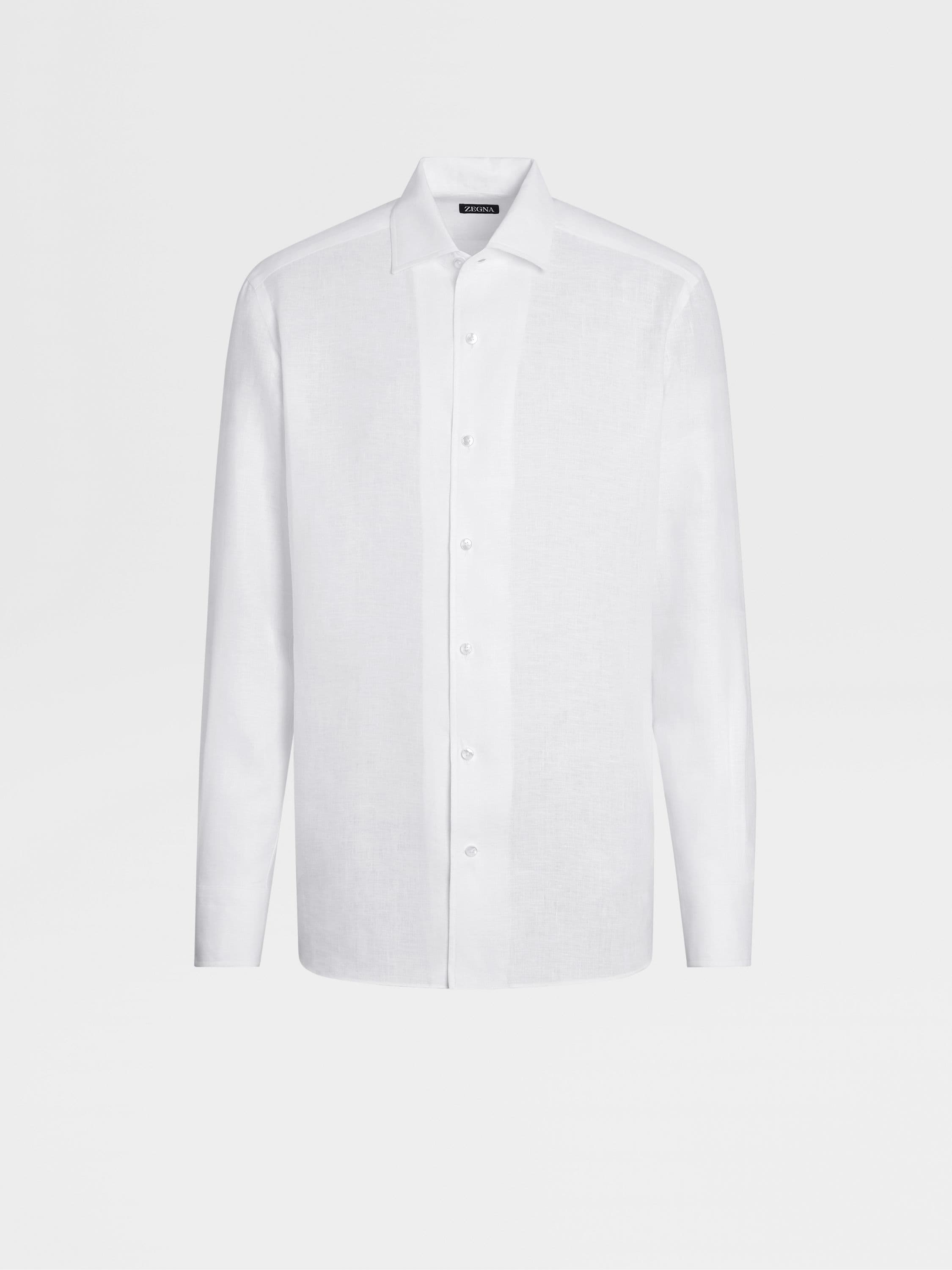 Pure French Linen Long Sleeve Shirt - White - Long Sleeve Shirts