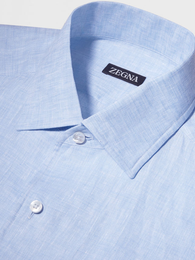 Light Blue Pure Linen Long-sleeve Shirt Product detail photo #2