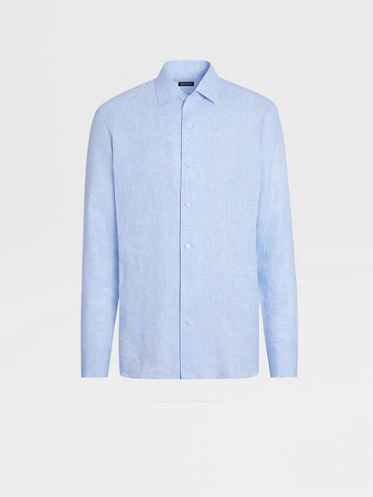 Pure French Linen Long Sleeve Shirt - Sky Blue