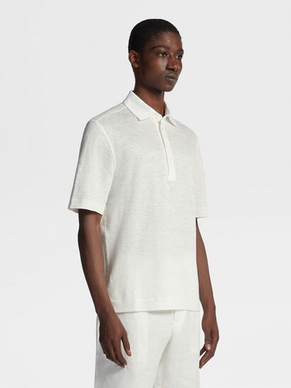 White Linen Polo Shirt