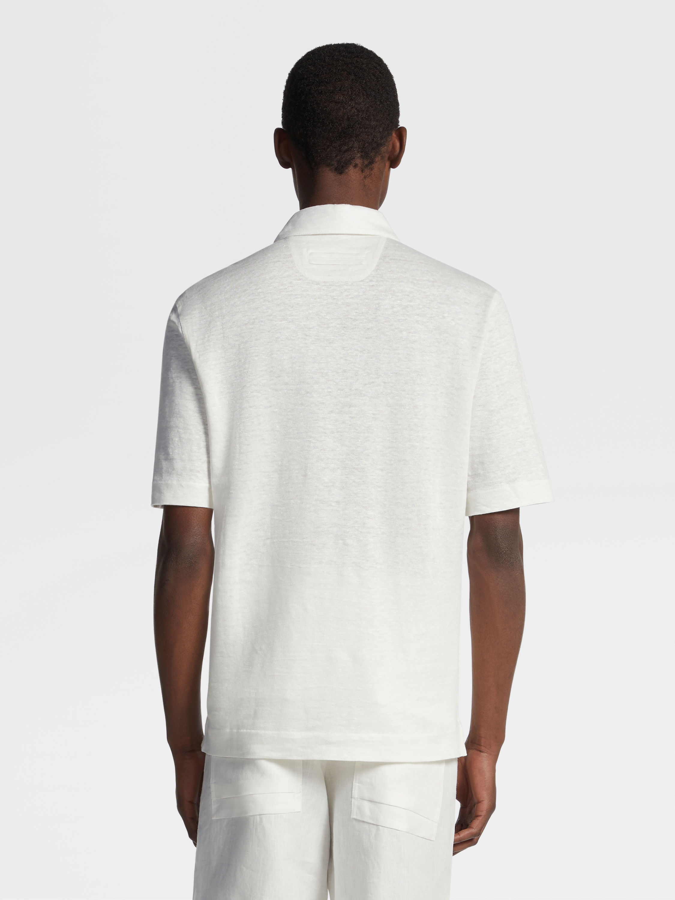 White Linen Polo Shirt Product detail photo #2