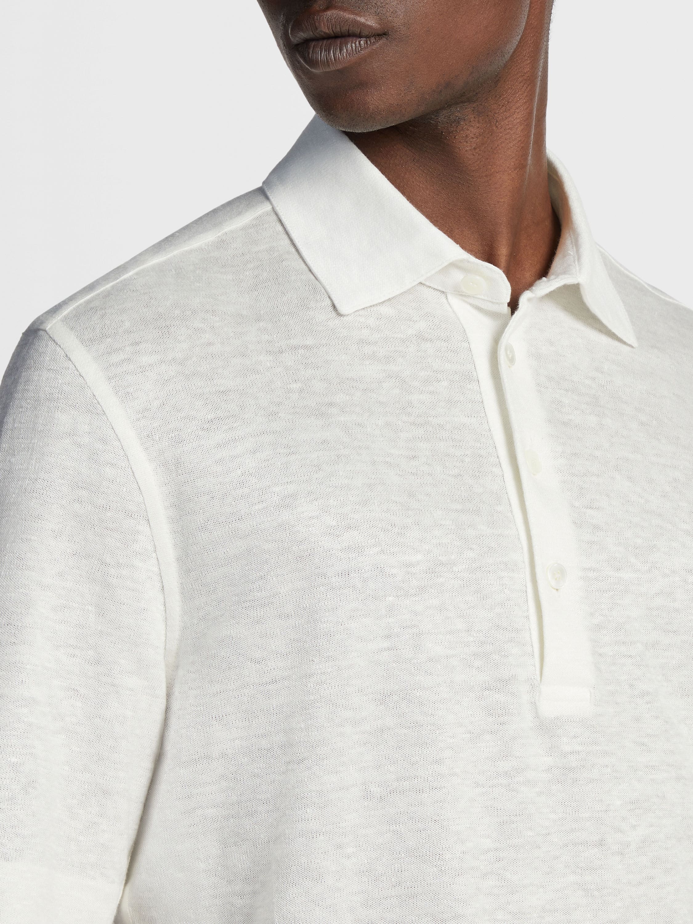 White Linen Polo Shirt Product detail photo #3