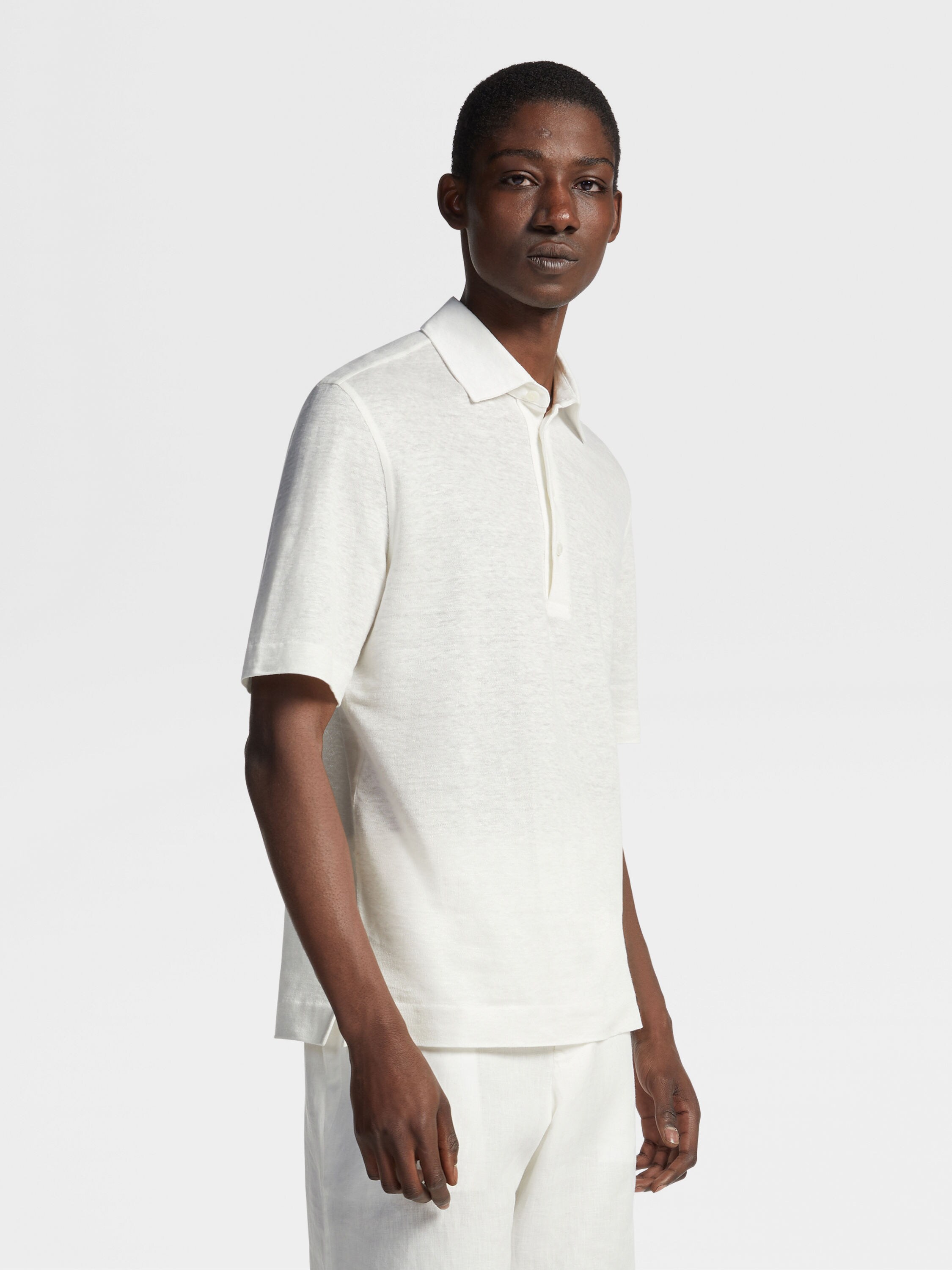 White Linen Polo Shirt Product detail photo #4