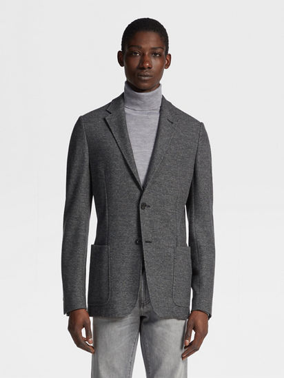 Dark Grey Jerseywear Cotton and Wool Shirt Jacket