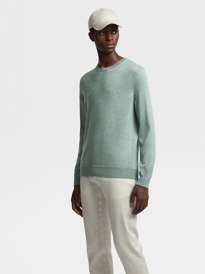 Sage Green Silk Cashmere and Linen Crewneck SS24 28547085 Zegna KR