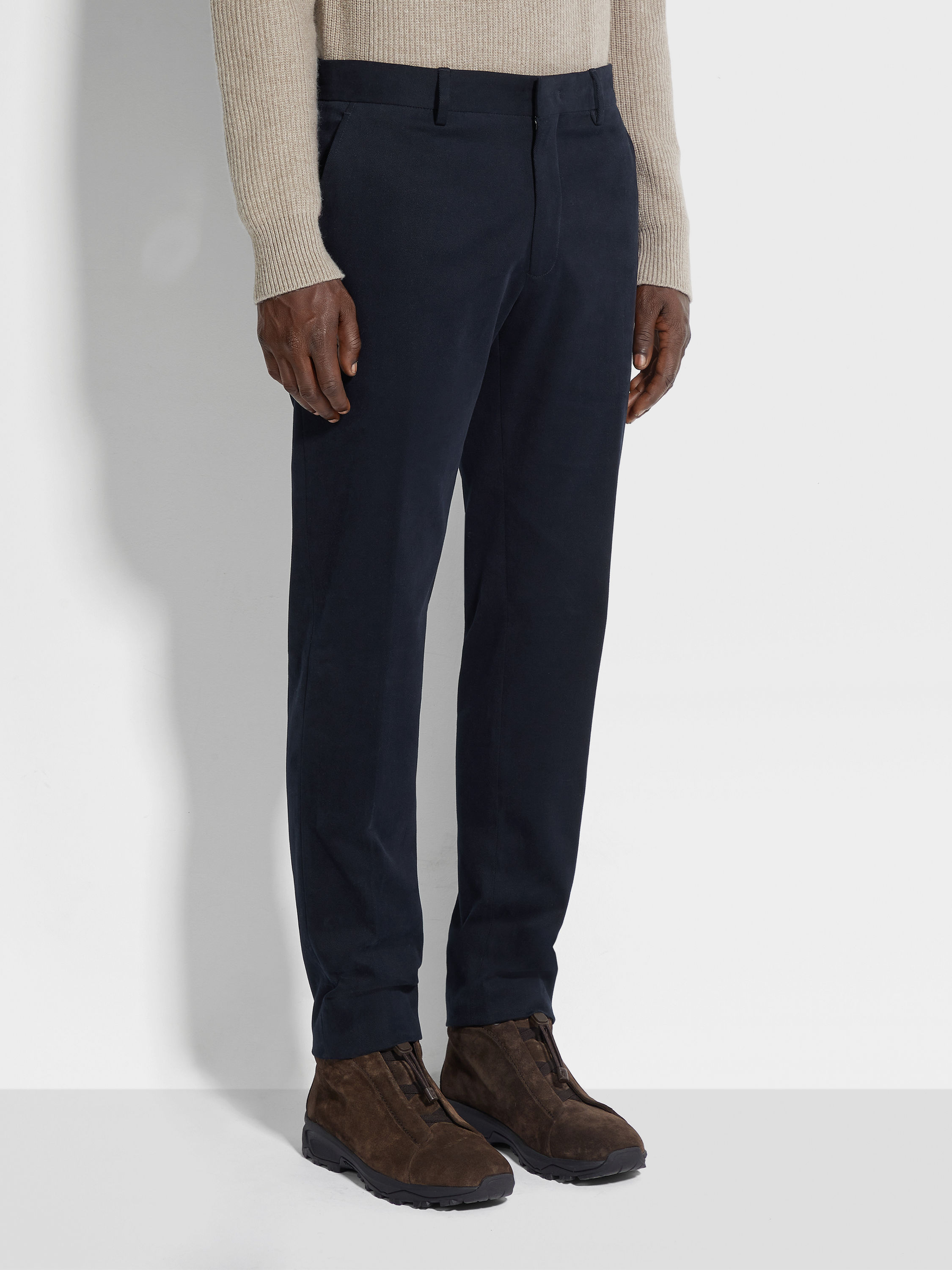 Navy Blue Winter Chino Cotton Blend Pants Product detail photo #4