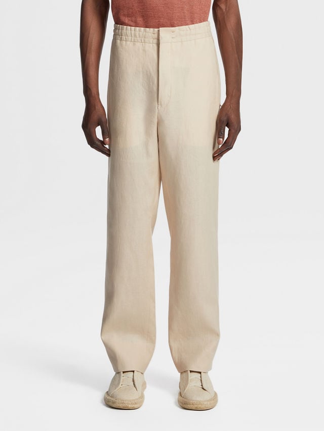 Pantalones Jogger de Lino Color Blanco Marfil Foto #1 de detalle del producto