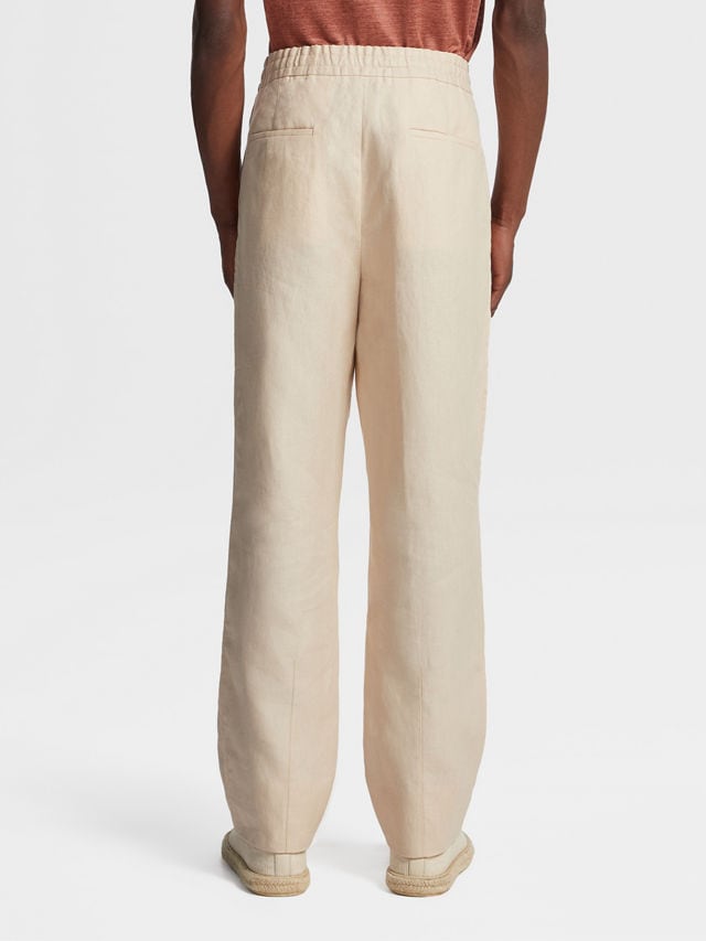 Pantalones Jogger de Lino Color Blanco Marfil Foto #2 de detalle del producto