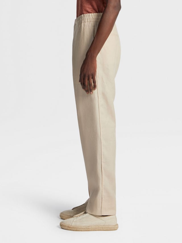 Pantalones Jogger de Lino Color Blanco Marfil Foto #3 de detalle del producto