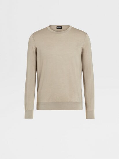 Light Taupe Cashseta Crewneck